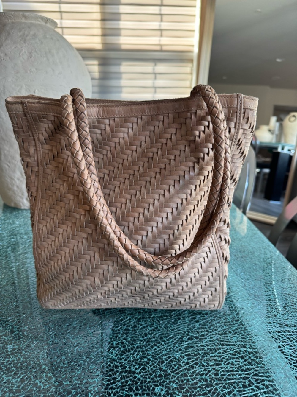 Benbien Woven Leather Tote Bag in Taupe